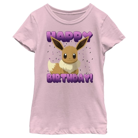 Girl's Pokemon Eevee Happy Birthday  Graphic Tee Light Pink Medium