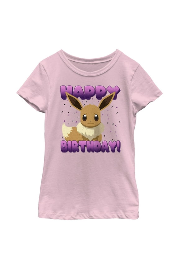 Girl's Pokemon Eevee Happy Birthday Graphic Tee Light Pink Medium