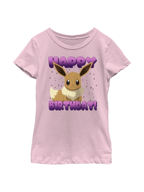 Girl's Pokemon Eevee Happy Birthday Graphic Tee Light Pink X Large