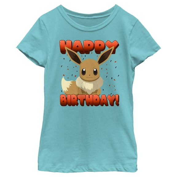 Girl's Pokemon Eevee Happy Birthday Red Graphic Tee Tahiti Blue Large