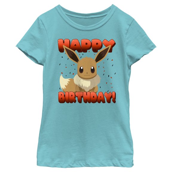 Girl's Pokemon Eevee Happy Birthday Red Graphic Tee Tahiti Blue X Large