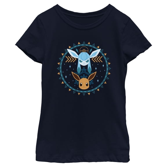 Girl's Pokemon Eevee and Glaceon Circle Graphic T-Shirt