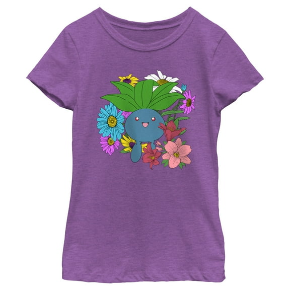 Girl's Pokemon Floral Oddish Graphic Tee Purple Berry X Large