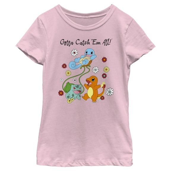 Girl's Pokemon Gotta Catch ‘Em All Flowers Graphic Tee Light Pink Medium