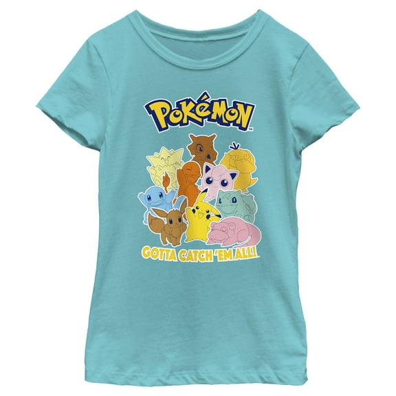 Girl's Pokemon Gotta Catch 'Em All Group Graphic Tee Tahiti Blue Large