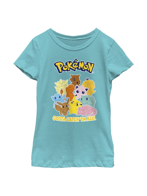 Girl's Pokemon Gotta Catch 'Em All Group Graphic Tee Tahiti Blue Large