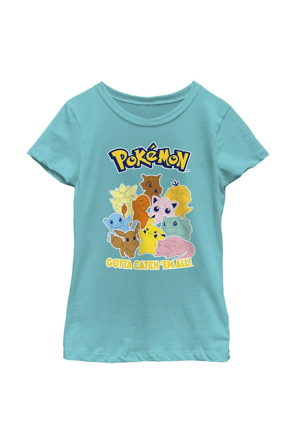 Girl's Pokemon Gotta Catch 'Em All Group Graphic Tee Tahiti Blue Medium