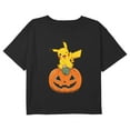 thumbnail image 1 of Girl's Pokemon Halloween Jack-o'-Lantern Pikachu Graphic Cropped T-Shirt Black Small, 1 of 3