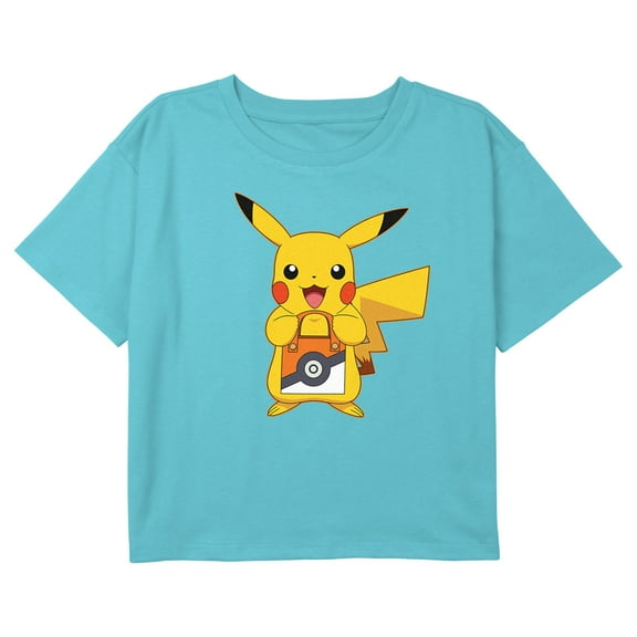 Girl's Pokemon Halloween Trick or Treat Pikachu Graphic Cropped T-Shirt Blue Medium