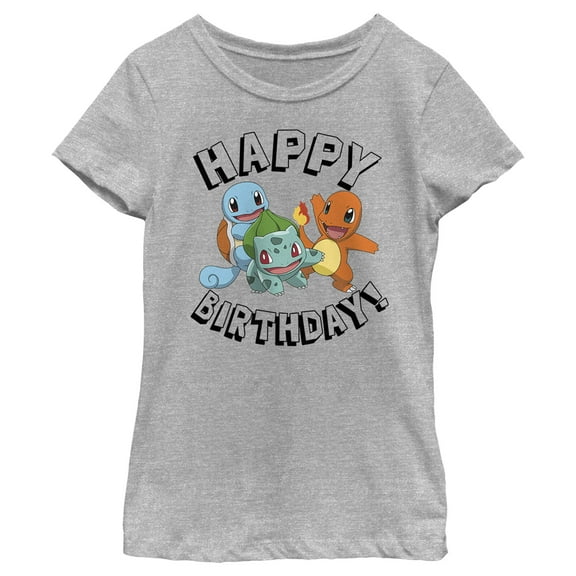Girl's Pokemon Happy Birthday Characters Graphic Tee Athletic Heather Large
