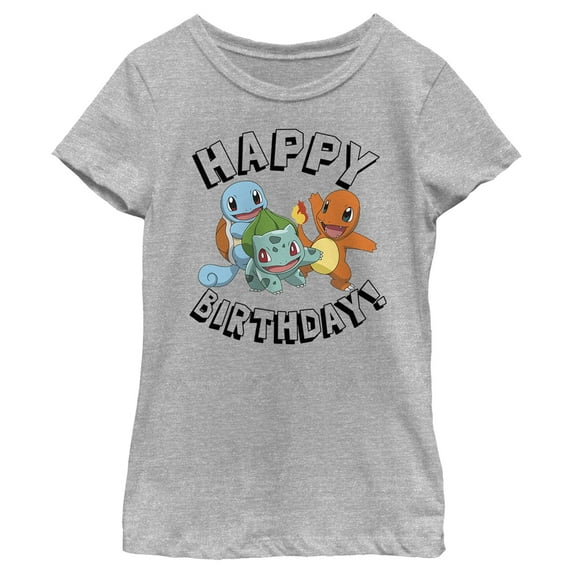 Girl's Pokemon Happy Birthday Characters Graphic Tee Athletic Heather Small