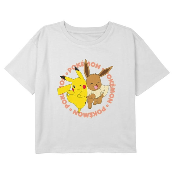 Girl's Pokemon Icon Pals Pikachu and Eevee Graphic Cropped T-Shirt