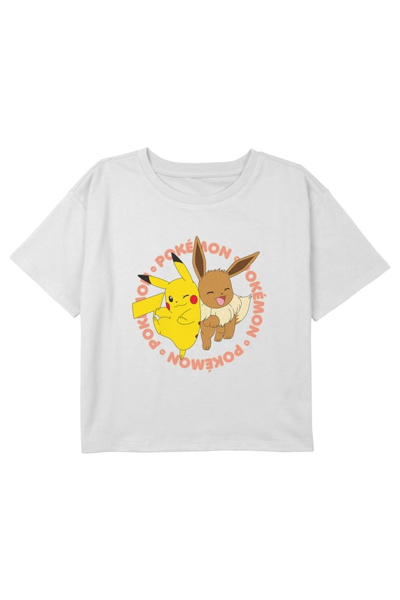 Girl's Pokemon Icon Pals Pikachu and Eevee Graphic Cropped T-Shirt