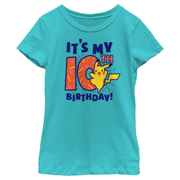 Girl's Pokemon It’s My 10th Birthday Pikachu Graphic Tee Tahiti Blue Large