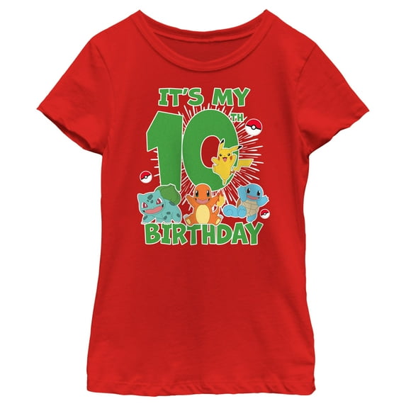 Girl's Pokemon It's My 10th Birthday Starters Graphic Tee Red X Small