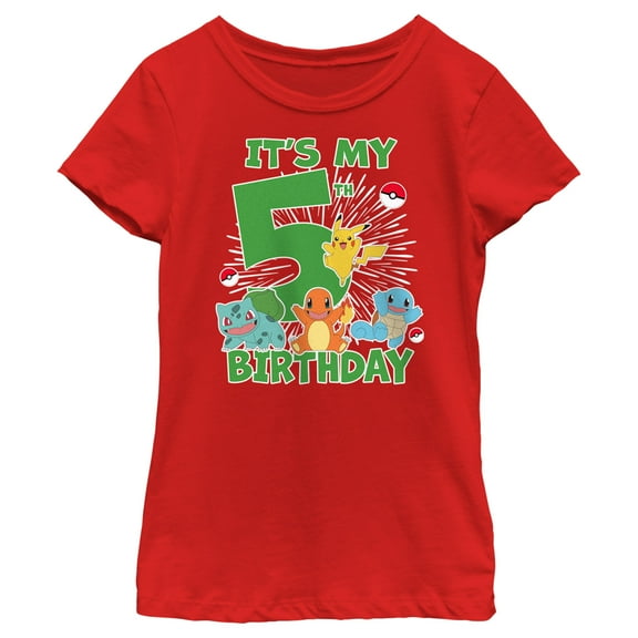 Girl's Pokemon It's My 5th Birthday Graphic Tee Red X Small