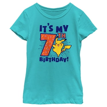 Girl's Pokemon It’s My 7th Birthday Pikachu  Graphic Tee Tahiti Blue Large