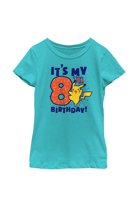 Girl's Pokemon It’s My 8th Birthday Pikachu Graphic Tee Tahiti Blue Medium