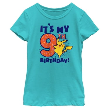 Girl's Pokemon It’s My 9th Birthday Pikachu  Graphic Tee Tahiti Blue Large