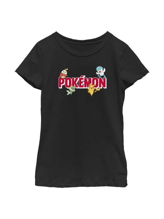 Girl's Pokemon Logo Characters Graphic Tee Black Small