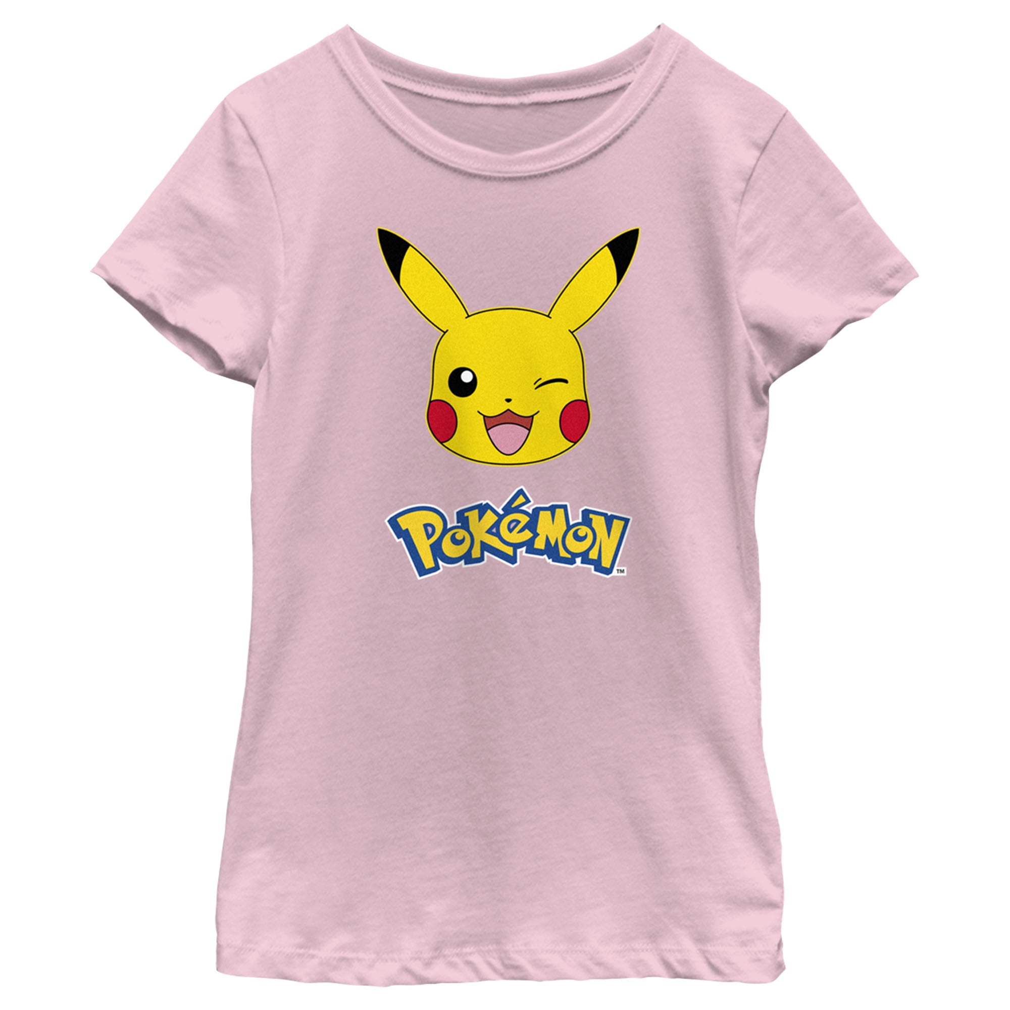Girl's Pokemon Logo Pikachu Wink Graphic Tee Light Pink Medium