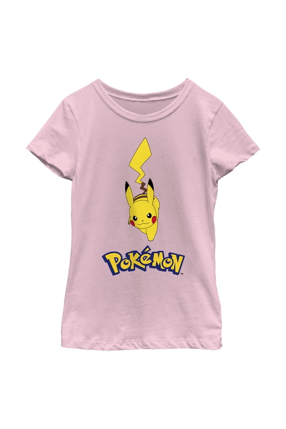 Girl's Pokemon Logo Running Pikachu Graphic Tee Light Pink Medium