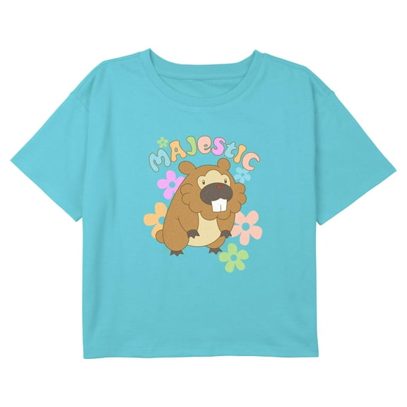 Girl's Pokemon Majestic Bidoof Floral Graphic Cropped T-Shirt