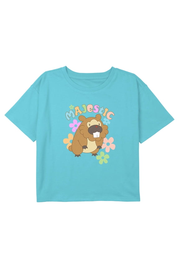 Girl's Pokemon Majestic Bidoof Floral Graphic Cropped T-Shirt