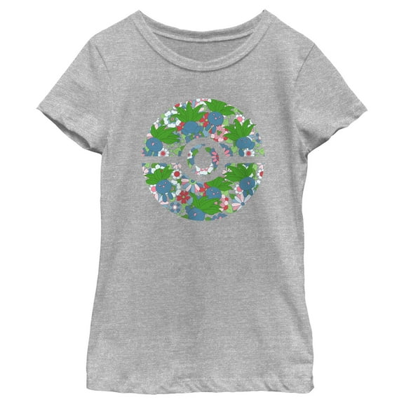 Girl's Pokemon Oddish Pokeball  Graphic Tee Athletic Heather Large
