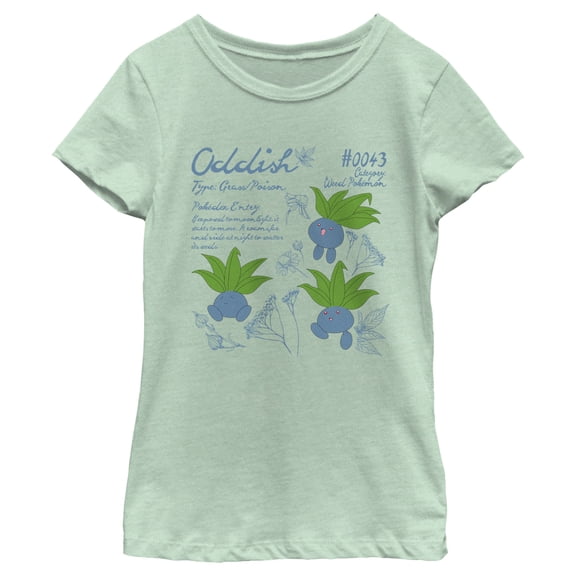 Girl's Pokemon Oddish Pokedex Entry Graphic Tee Mint Large