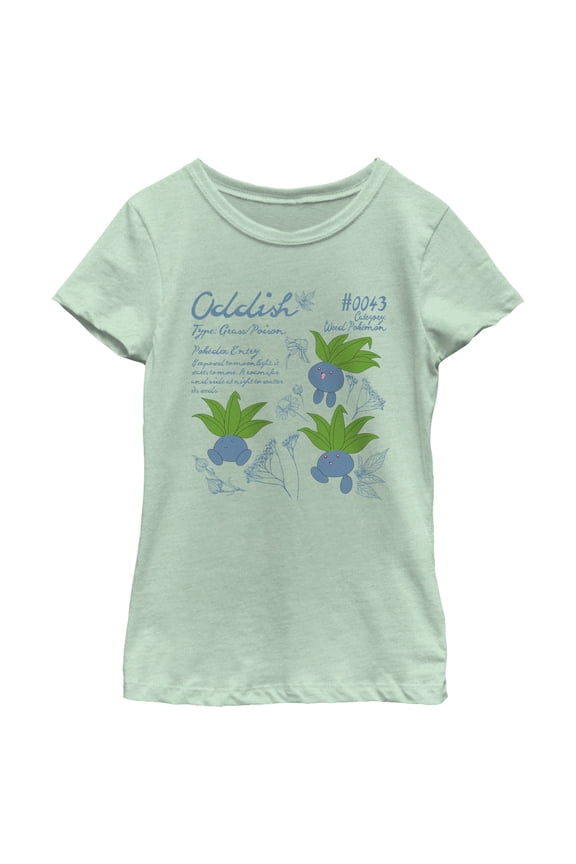 Girl's Pokemon Oddish Pokedex Entry  Graphic Tee Mint Medium
