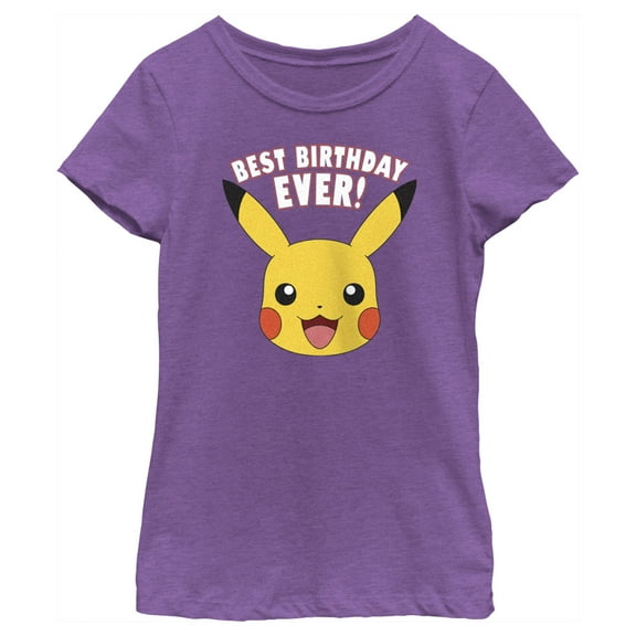 Girl's Pokemon Pikachu Best Birthday Ever Graphic Tee Purple Berry X Small