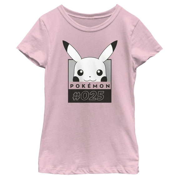 Girl's Pokemon Pikachu Black and White Graphic Tee Light Pink X Large