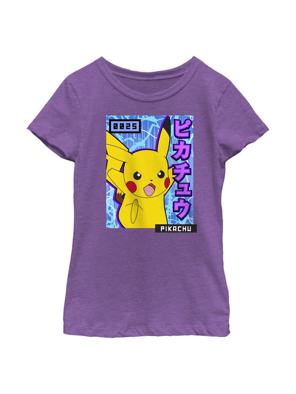 Girl's Pokemon Pikachu Blue Lightning Graphic Tee Purple Berry X Small
