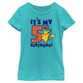 thumbnail image 1 of Girl's Pokemon Pikachu It's My 5th Birthday  Graphic Tee Tahiti Blue X Small, 1 of 4