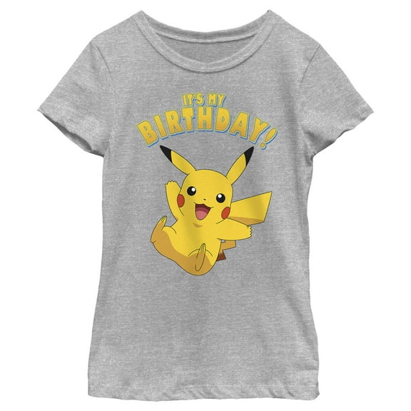 Girl's Pokemon Pikachu It's My Birthday  Graphic Tee Athletic Heather Large