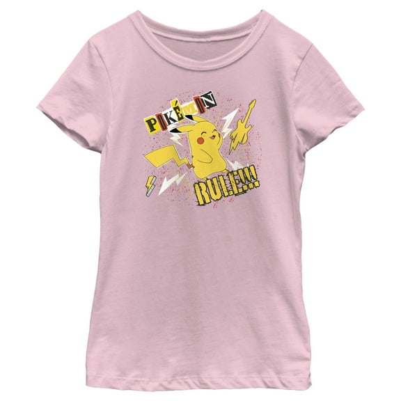 Girl's Pokemon Pikachu Rules Guitar  Graphic Tee Light Pink Medium