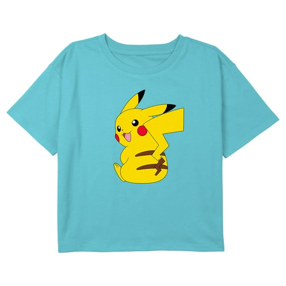 Girl's Pokemon Pikachu Sitting Portrait Graphic Cropped T-Shirt Blue X Small