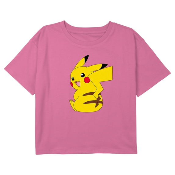 Girl's Pokemon Pikachu Sitting Portrait Graphic Cropped T-Shirt Light Pink X Small