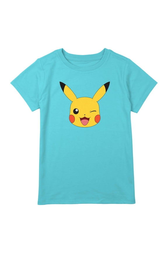Girl's Pokemon Pikachu Wink Face Graphic T-Shirt