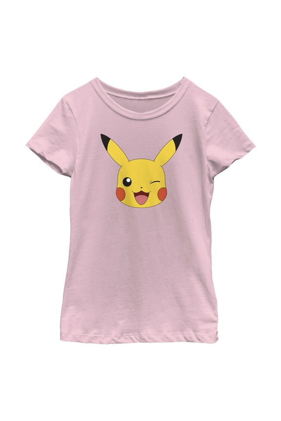 Girl's Pokemon Pikachu Wink Face  Graphic Tee Light Pink Small