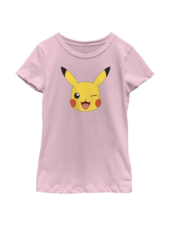 Girl's Pokemon Pikachu Wink Face Graphic Tee Light Pink X Small