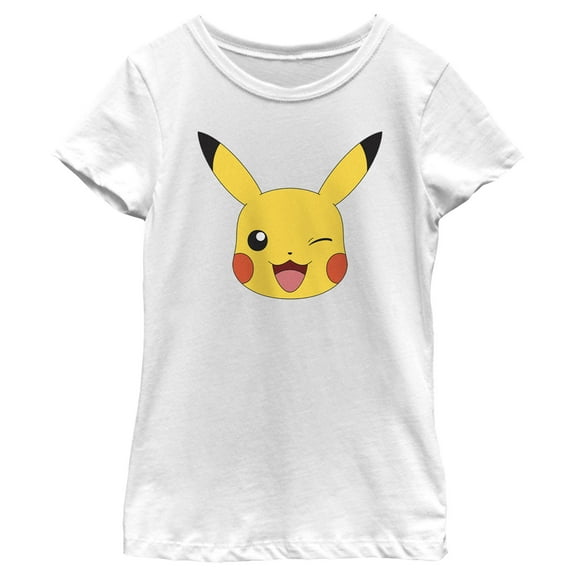 Girl's Pokemon Pikachu Wink Face Graphic Tee White Medium