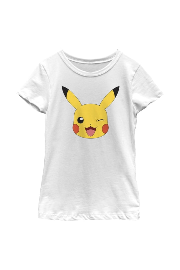 Girl's Pokemon Pikachu Wink Face Graphic Tee White Medium