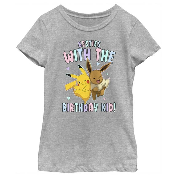 Girl's Pokemon Pikachu and Eevee Besties with the Birthday Kid Graphic Tee Athletic Heather X Large