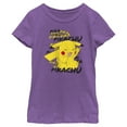 thumbnail image 1 of Girl's Pokemon Pikachu laughing  Graphic Tee Purple Berry Large, 1 of 4