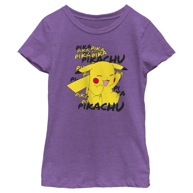 Girl's Pokemon Pikachu laughing  Graphic Tee Purple Berry Large