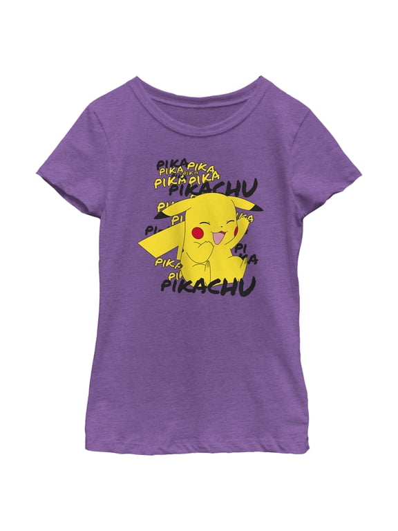 Girl's Pokemon Pikachu laughing Graphic Tee Purple Berry Medium