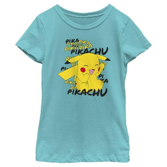 Girl's Pokemon Pikachu laughing  Graphic Tee Tahiti Blue X Large