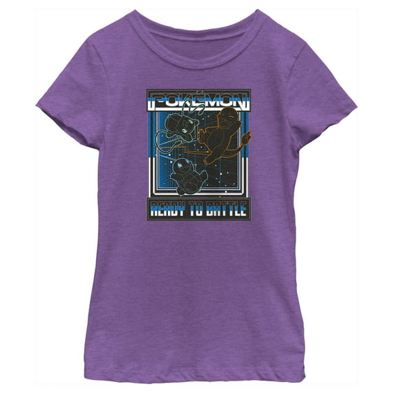 Girl's Pokemon Ready to Battle Retro Grid Graphic Tee Purple Berry X Large